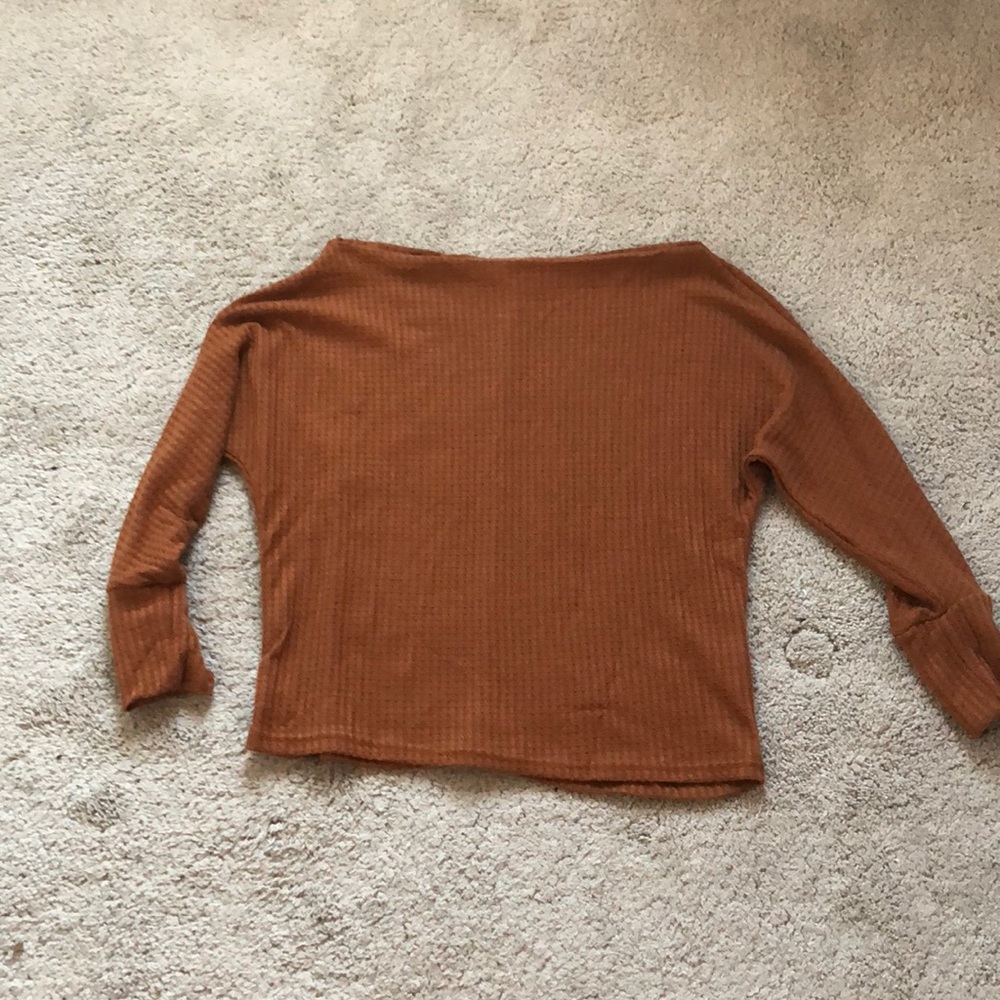 burnt orange off the shoulder sweater